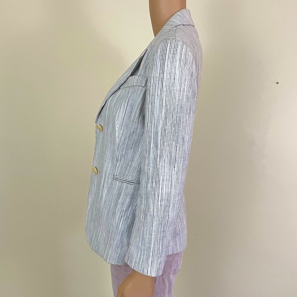 Theory white & blue stripe linen blazer size 2 - Picture 2 of 16